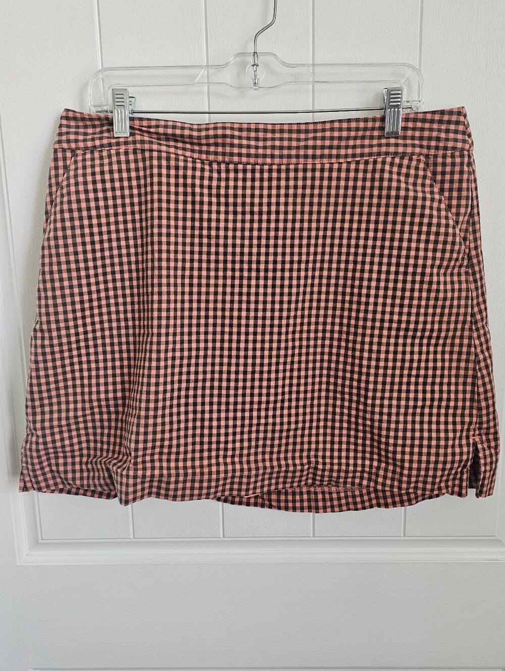 LADY HAGEN Womens Coral & Black Gingham Golf Skort